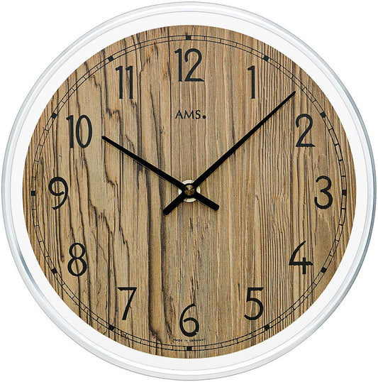 AMS Horloge murale 23 cm Ø bois • Design élégant • Mouvement à quartz précis