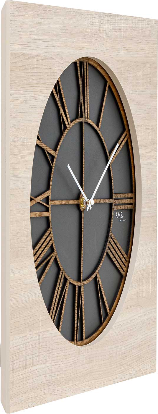 AMS Wall Clock 50x50x5 cm Wood • Stylish Quartz Wall Clock • Silent Movement