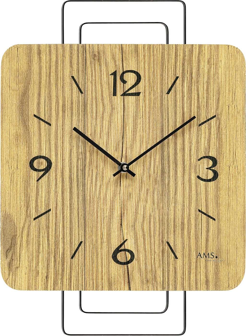 Horloge murale AMS 42x23x5 cm bois • Mouvement à quartz précis • Design moderne
