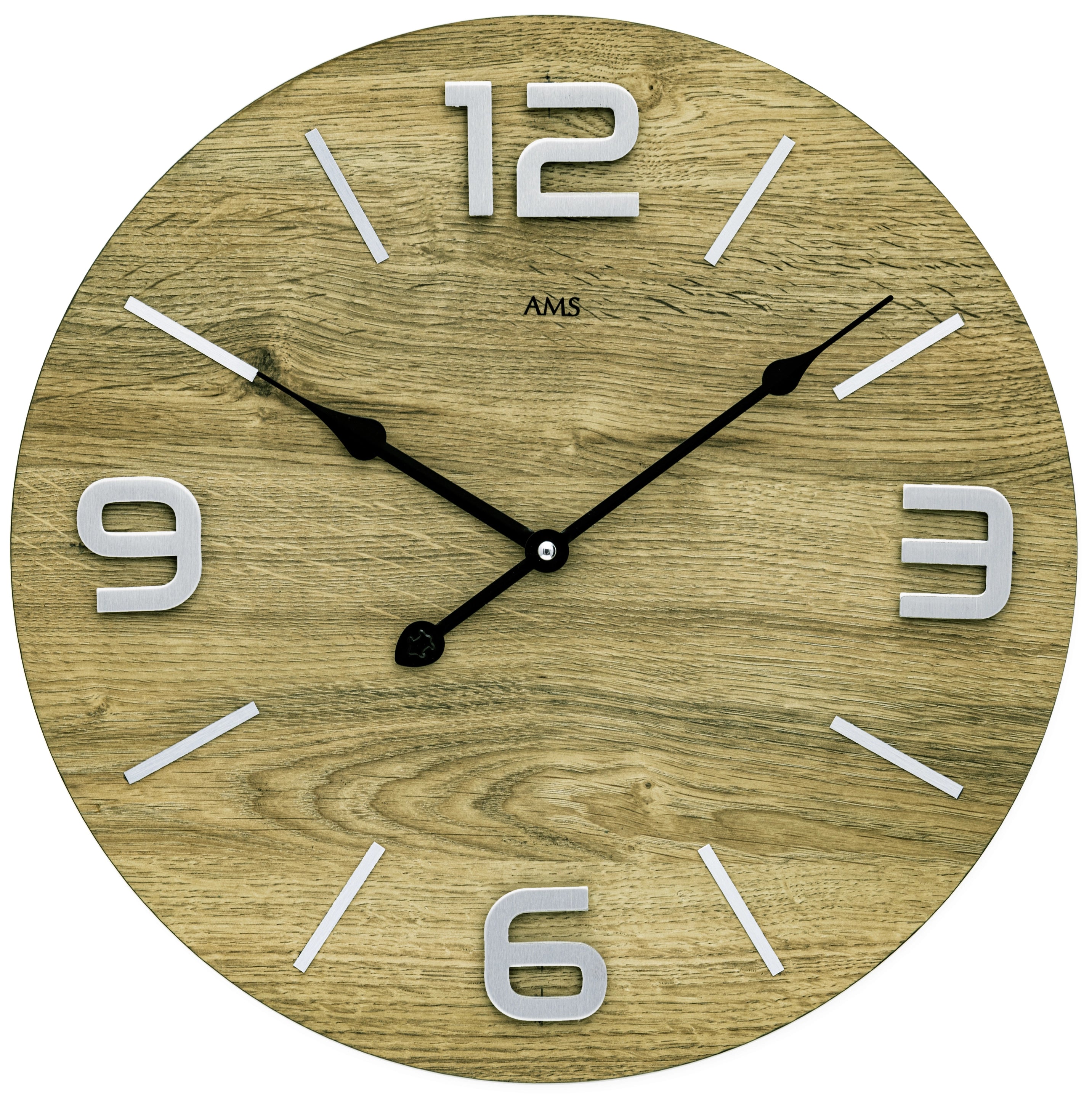 AMS Wanduhr 40 cm Ø Holz • Lautloses Quarzwerk • Zeitloses Design