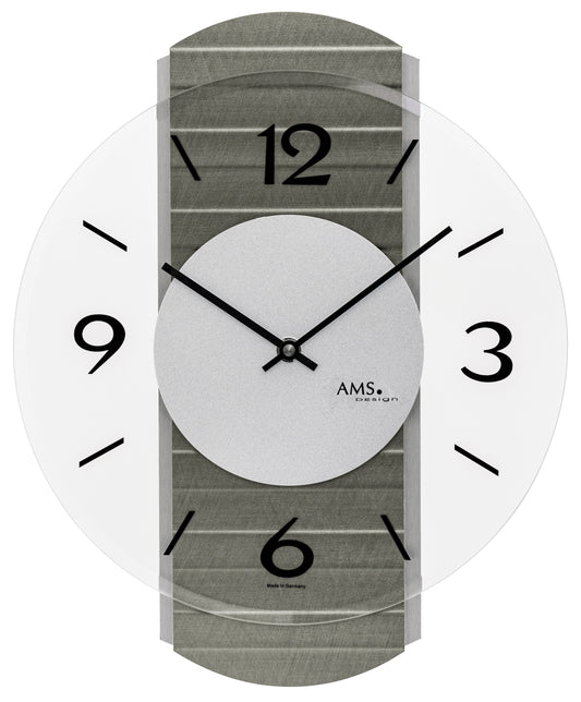AMS Wanduhr • Holz & Aluminium • Modernes Design • Präzises Quarzwerk