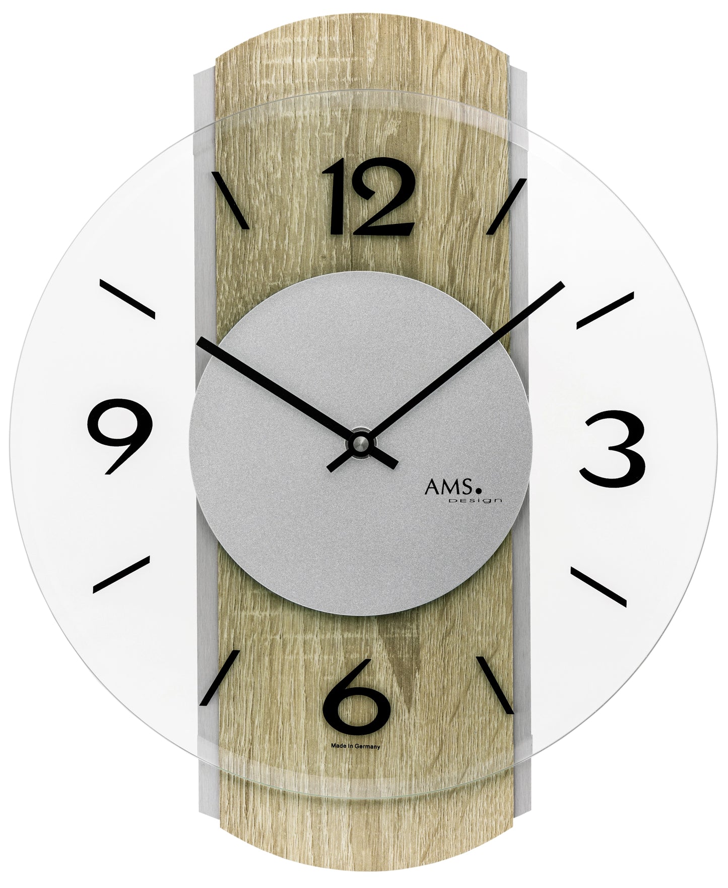 AMS Wanduhr 34x27 cm Holz, Aluminium • Modernes Design • Präzises Quarzwerk