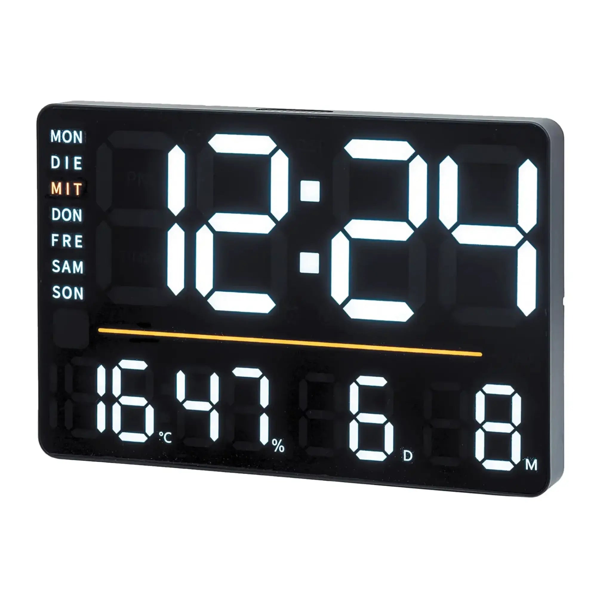 LED-Digital-Tisch- und Wanduhr mit Thermometer, schwarzem Gehäuse und großer Anzeige