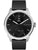 Hybrydowy smartwatch z czarną tarczą, czarnym silikonowym paskiem i kopertą ze stali nierdzewnej.