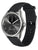 Hybrydowy smartwatch z kopertą ze stali nierdzewnej i czarnym silikonowym paskiem, widok z boku.