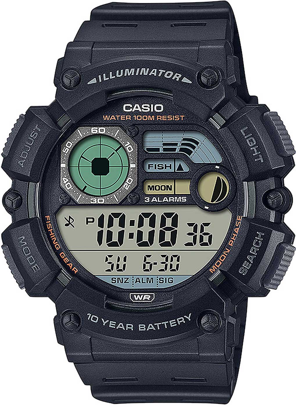 Casio WS-1500H-1AVEF Unisex Uhr • 10 Jahre Batterielaufzeit • Angel- & Mondphasenanzeige